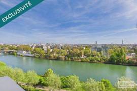 Vue SEINE, ÎLE DE LA JATTE et TOUR EIFFEL. Balcon, cave et box.