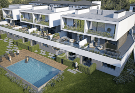 New 4 bedroom villa, with garden and terrace, in a private condominium with swimming pool, next to the Retail Park in Eiras.
