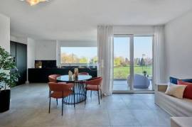 Contemporary three-room apartment with private garden and pool