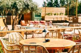 Outdoor Restaurant with Wooden Deck and Surrounding Tropical Setting, Almancil